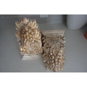 Vintage Extra Large  wood cream and gold set of 2  wall shelfs Hollywood regency